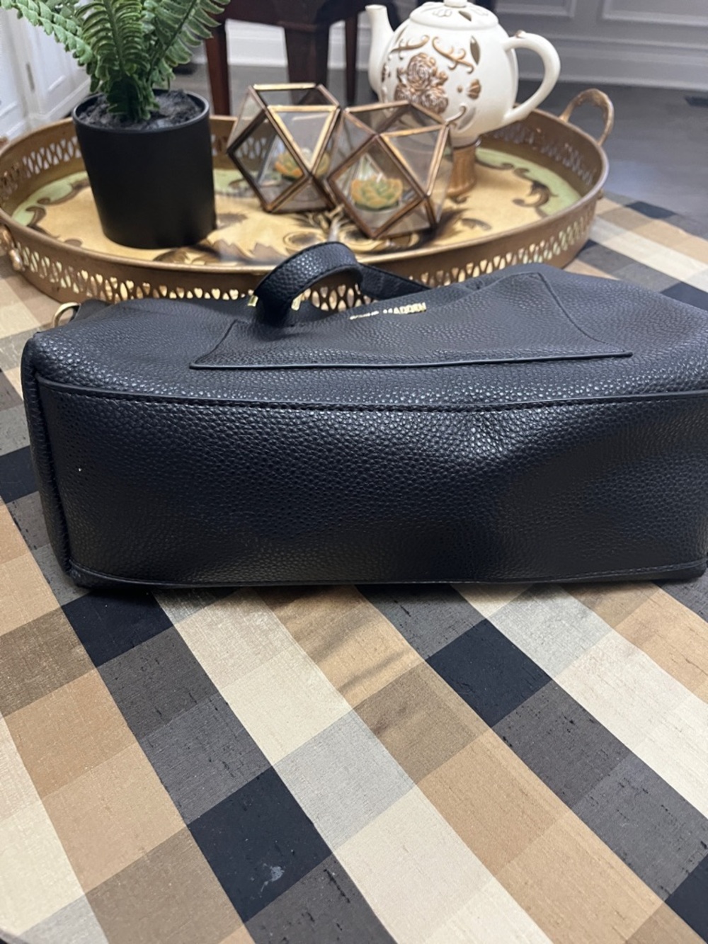 Steve Madden Black Pebbled Tote with Gold Accents - Picture 4 of 5
